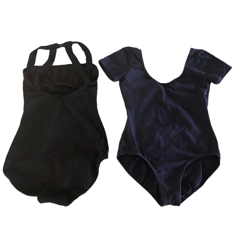Black & Navy Leotard Bundle Medium Cap Sleeve and Strappy Back Leotard